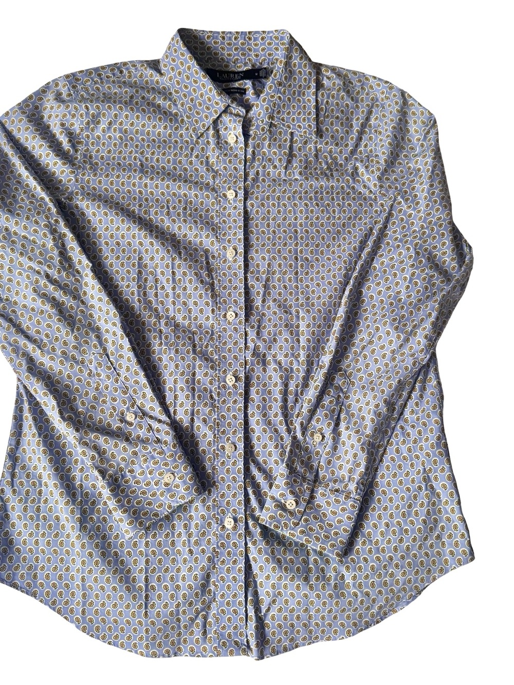 Lauren Ralph Lauren Women’s Blue Micro Paisley Print Button-Up Shirt Size M